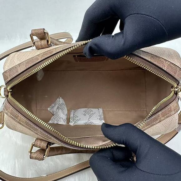 Coach Rowan Satchel Bag Crossbody In Blocked Signature Canvas Gold/Sand/Tan NWT - Picture 7 of 12